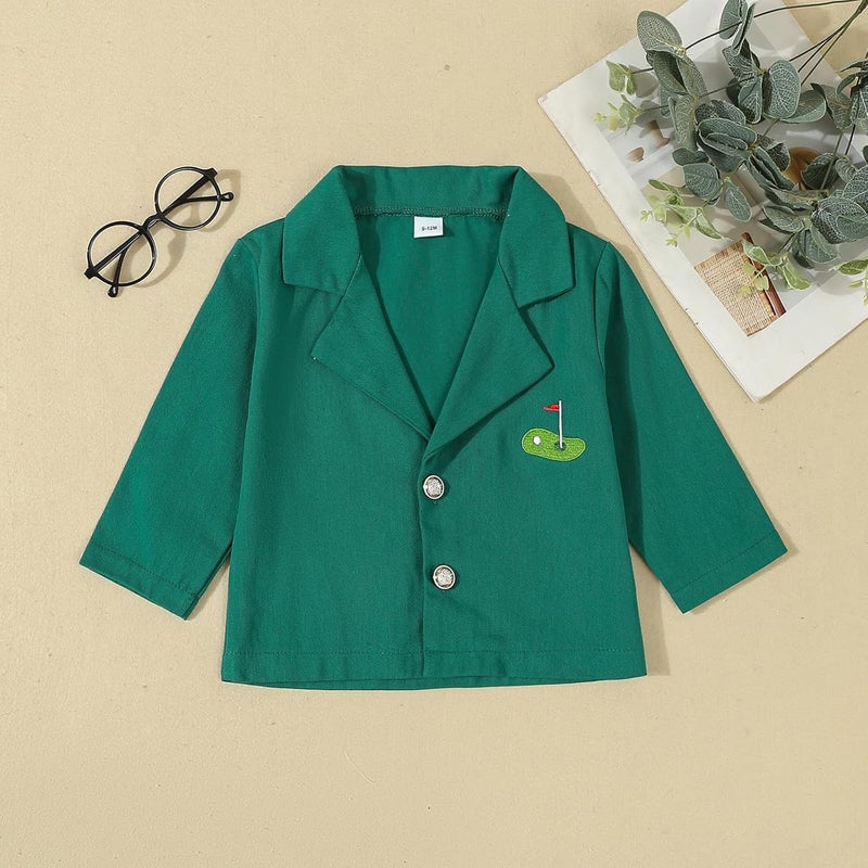 Eadrioss Store جاكيت جولف للأطفال الأولاد والبنات زي عيد الميلاد الأول طقم بليزر أخضر بأزرار لابيل - Image 3